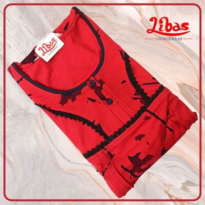 Chill Red Hosiery Cotton Pleated Feeding Nighty with Side Zip From Libas Loungewear - FNT062