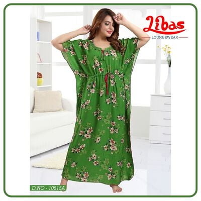 Bilbao Green Premium Rayon Kaftan Nighty With Floral Print All Over From Libas Loungewear - KF252