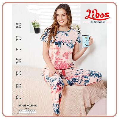 Wewak Dye Printed Top & Bottom Hosiery Cotton Women Night Suit From Libas Loungewear - FPS108