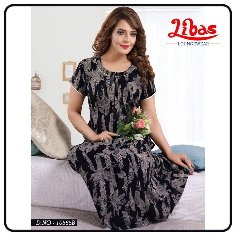 Black Russian Premium Rayon Nighty With Camper Bunk Design All Over From Libas Loungewear - PS465