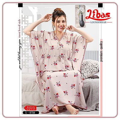 Mercury Premium Rayon Kaftan Nighty With Floral Print All Over From Libas Loungewear - KF348