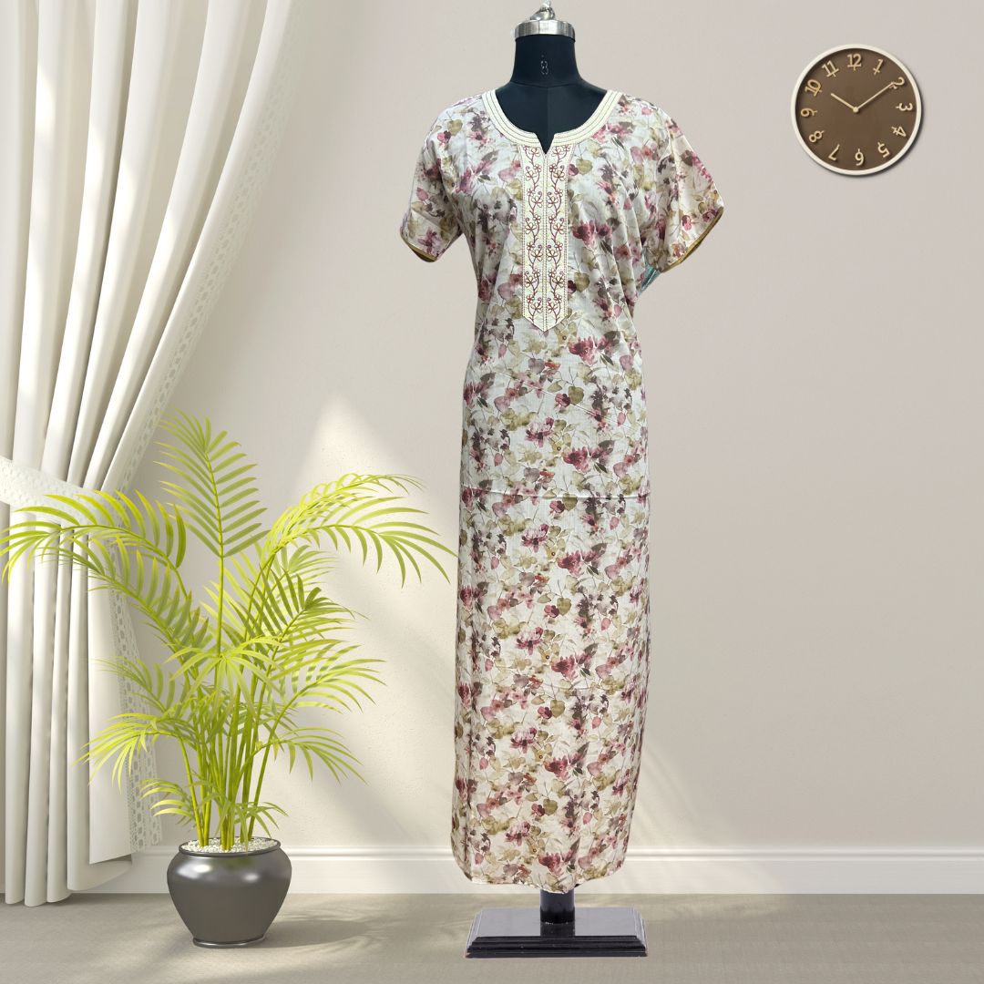 Ashy Grey Soft Cotton Nighty With All Over From Libas Loungewear - AL1102