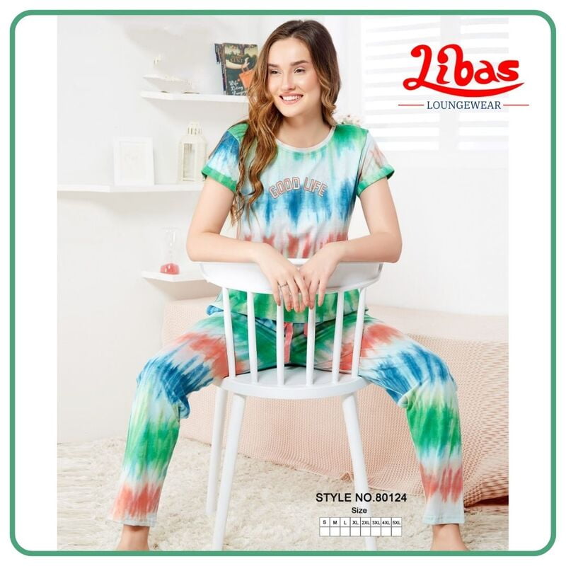 Multi Color Dye Printed Top & Bottom Hosiery Cotton Women Night Suit From Libas Loungewear - FPS111