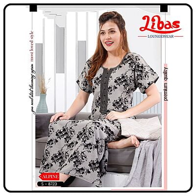 Jaguar Black Spun Cotton Nighty With Block Print All Over From Libas Loungewear - AL847