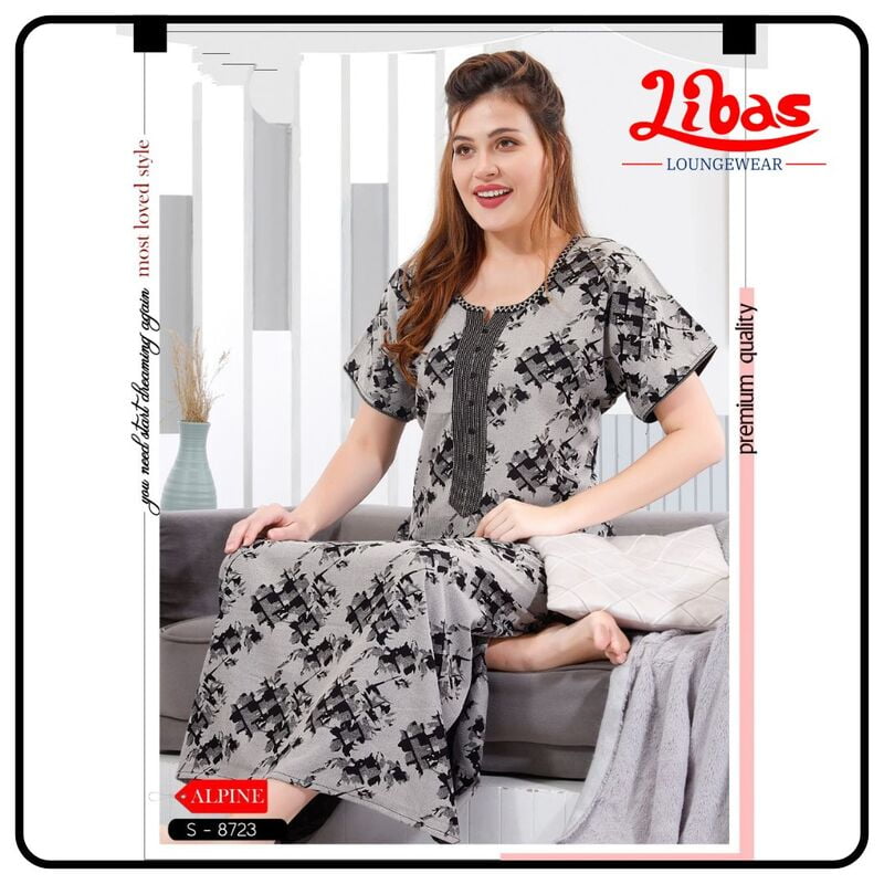 Jaguar Black Spun Cotton Nighty With Block Print All Over From Libas Loungewear - AL847