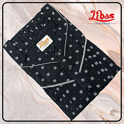Russian Black Spun Cotton Nighty With Front Button Opening From Libas Loungewear - PLT242