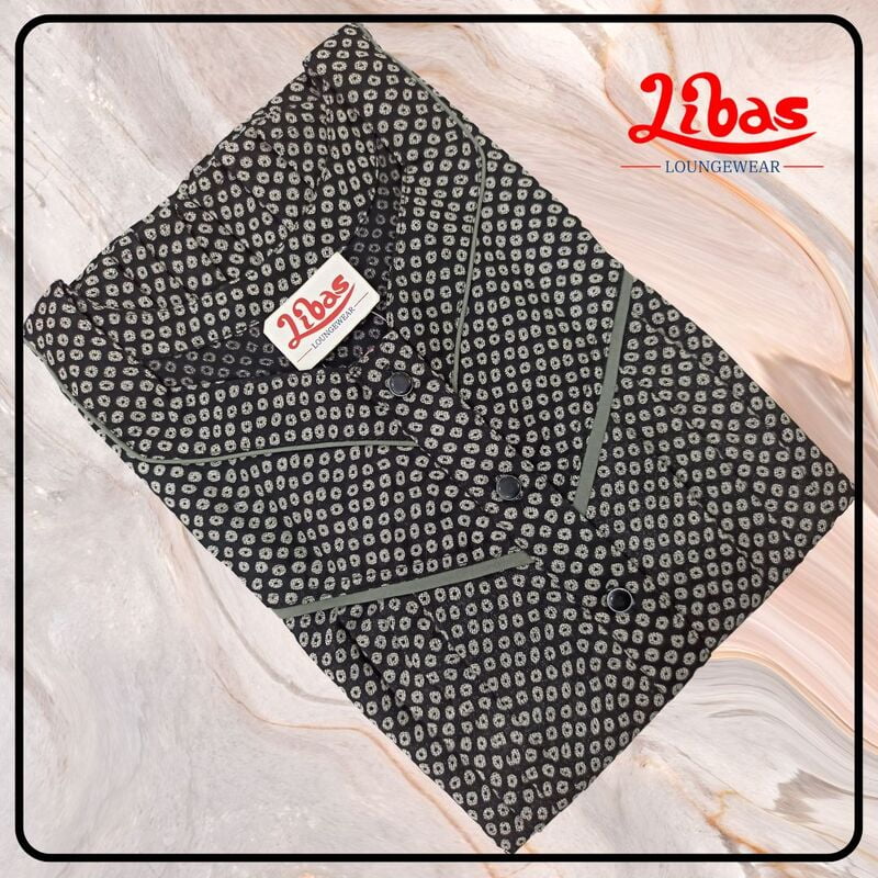 Russian Black & Grey Spun Cotton Nighty With Front Button Opening From Libas Loungewear - PLT241