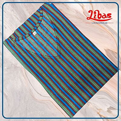 Blue & Sea Green Cotton Kaftan Nighty With Stripes Print All Over From Libas Loungewear - KF289