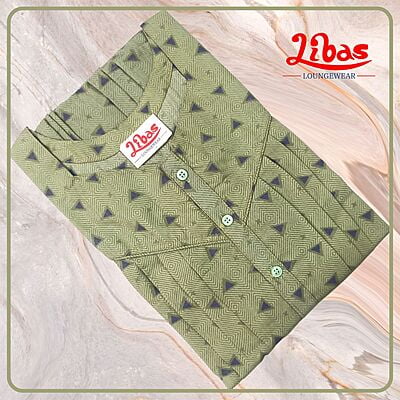 Sage Green Bizi Lizi Full Front Open Pleated Nighty With Button Closure By Libas Loungewear - FOP182