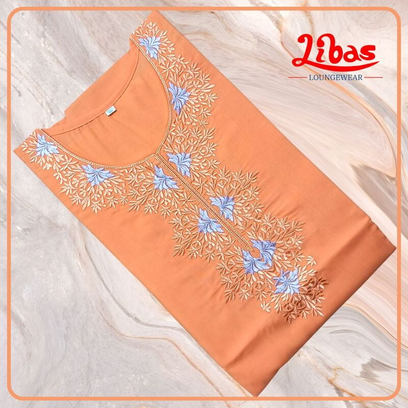 Atomic Tangerine Bizi Lizi Plain Embroidery Nighty From Libas Loungewear - EN149