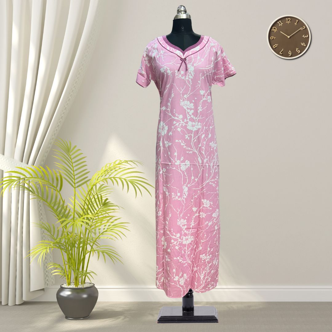 Royal Pink Soft Cotton Nighty With All Over From Libas Loungewear - AL1113