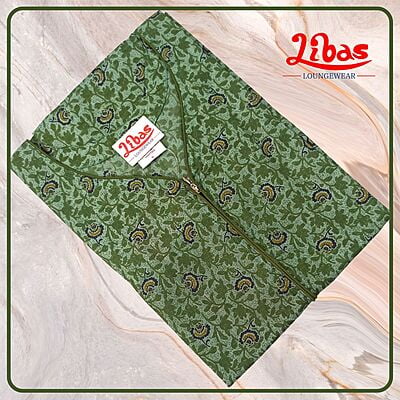 Atlantis Green Bizi Lizi Nighty With Front Zip Closure From Libas Loungewear - AL926