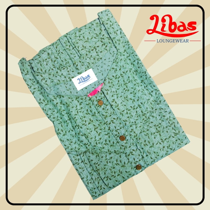 Chlorite Green Soft Cotton Nighty With Floral Design All Over From Libas Loungewear - PS514 Chlorite Green Soft Cotton Nighty With Floral Design All Over From Libas Loungewear - PS514