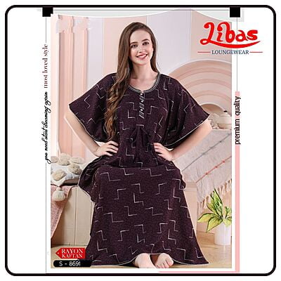 Barossa Premium Rayon Kaftan Nighty With Block Print All Over From Libas Loungewear - KF346