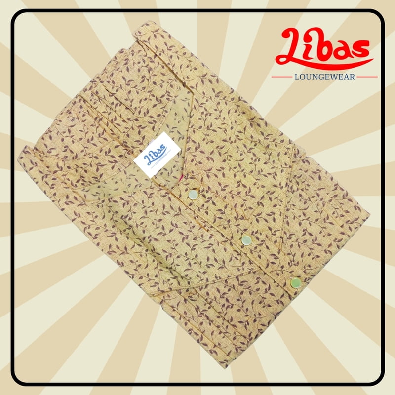 Clumsy Caramel Soft Cotton Nighty With Floral Design All Over From Libas Loungewear - PS515 Clumsy Caramel Soft Cotton Nighty With Floral Design All Over From Libas Loungewear - PS515