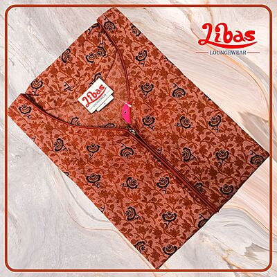 Rusty Brown Bizi Lizi Nighty With Front Zip Closure From Libas Loungewear - AL928