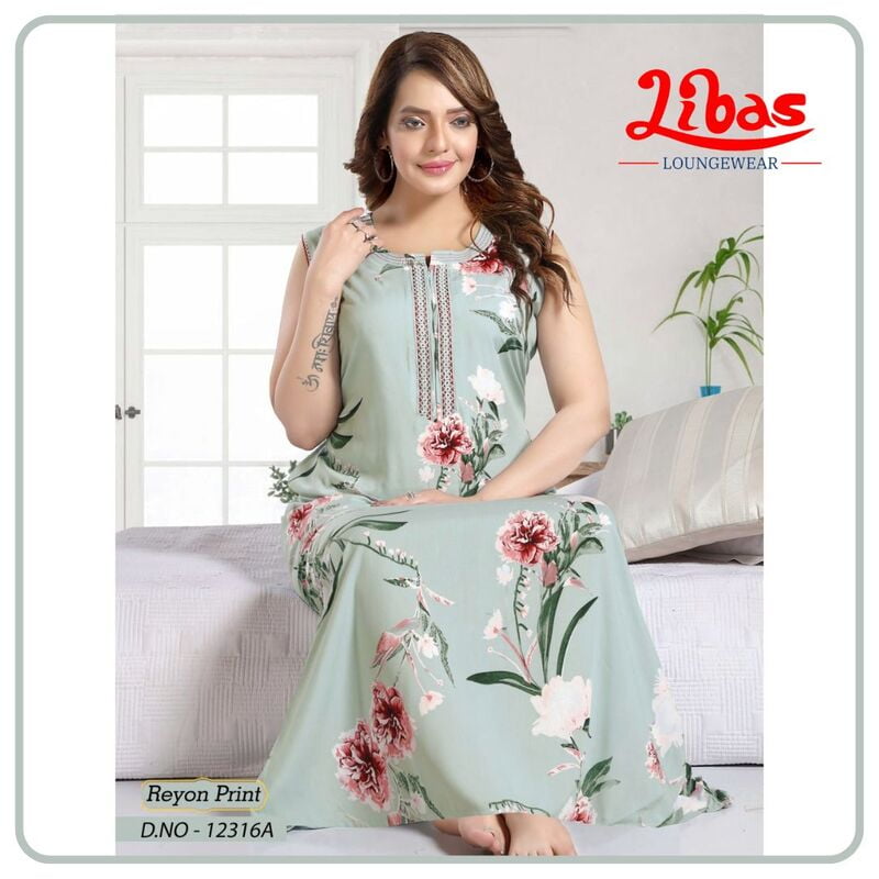 Jet Stream Premium Rayon Sleeveless Nighty With Floral Design All Over From Libas Loungewear - SL093 Jet Stream Premium Rayon Sleeveless Nighty With Floral Design All Over From Libas Loungewear - SL093