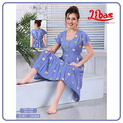 Portage Blue Imported Rayon Midi Dress With Polka Design All Over From Libas Loungewear - MD008
