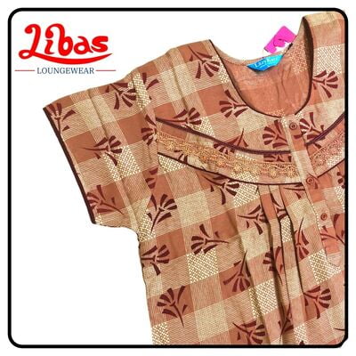 Japonica color alphine pleated nighty in geometric print with button closure by libas-PLT019 Japonica color alphine pleated nighty in geometric print with button closure by libas-PLT019