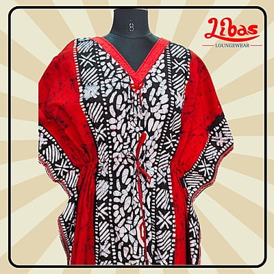 Reddish Cotton Kaftan Nighty With Floral Design From Libas Loungewear - KF387