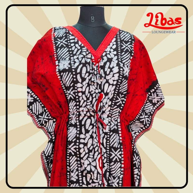 Reddish Cotton Kaftan Nighty With Floral Design From Libas Loungewear - KF387 Reddish Cotton Kaftan Nighty With Floral Design From Libas Loungewear - KF387