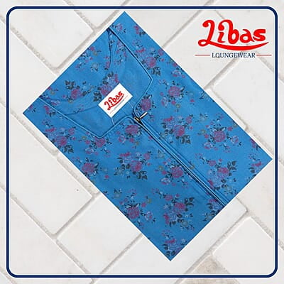 Breeze Blue Bizi Lizi Nighty With Floral Print All Over From Libas Loungewear - AL1050