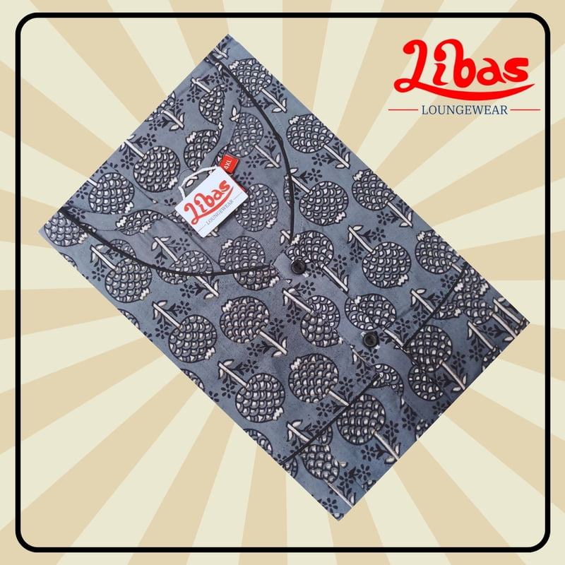 Folkstone Grey Premium Cotton Pleated Nighty With Geometric Print From Libas Loungewear - PS464 Folkstone Grey Premium Cotton Pleated Nighty With Geometric Print From Libas Loungewear - PS464