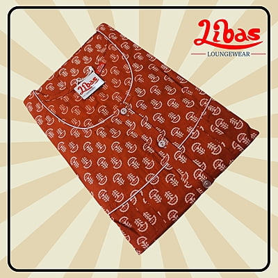 Minotaurus Brown Premium Cotton Pleated Nighty With Geometric Print From Libas Loungewear - PS468