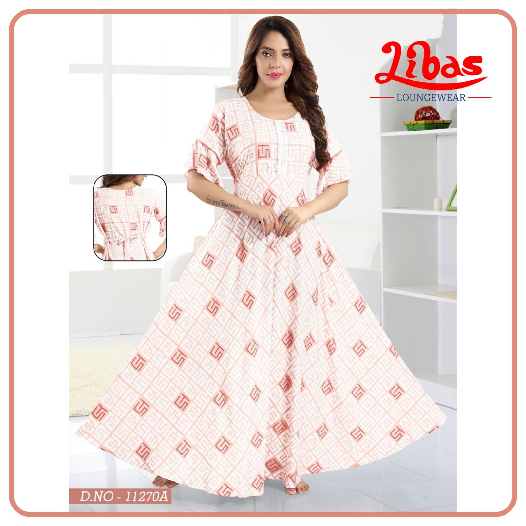 New York Pink Premium Rayon Anarkali Gown With Checks Print All Over From Libas Loungewear - AN056