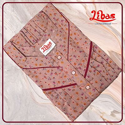 Oriental Pink Alpine Nighty With Tiny Floral Print & Button Opening From Libas Loungewear - PLT233