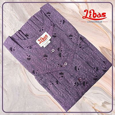 Violet Bizi Lizi Full Front Open Pleated Nighty With Button Closure By Libas Loungewear - FOP169