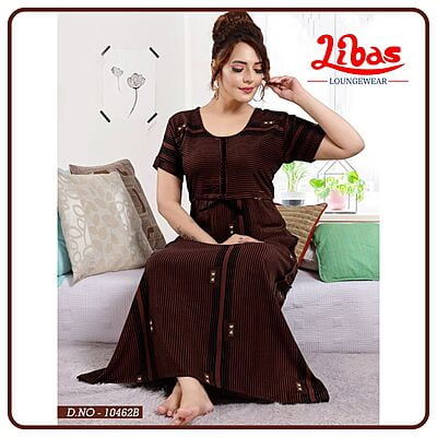 Caput Mortuum Alpine Plus Nighty With Geometric Print All Over From Libas Loungewear - AL912