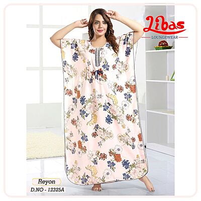Lavender Blush Premium Rayon Kaftan Nighty With Floral Design All Over From Libas Loungewear - KF370