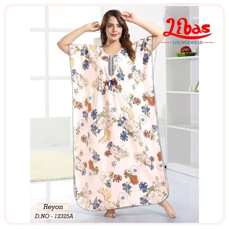 Lavender Blush Premium Rayon Kaftan Nighty With Floral Design All Over From Libas Loungewear - KF370 Lavender Blush Premium Rayon Kaftan Nighty With Floral Design All Over From Libas Loungewear - KF370