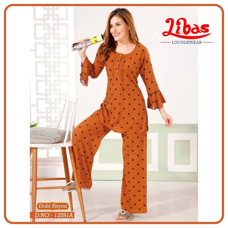 Rust Orange Premium Twill Women Night Suit With Palazzo Style From Libas Loungewear - FPS138