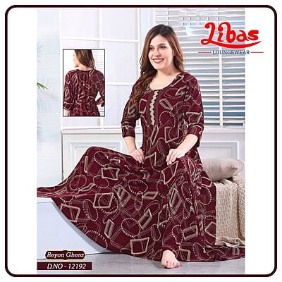 Pohutukawa Premium Rayon Anarkali Gown With Geometric Print All Over From Libas Loungewear - AN073