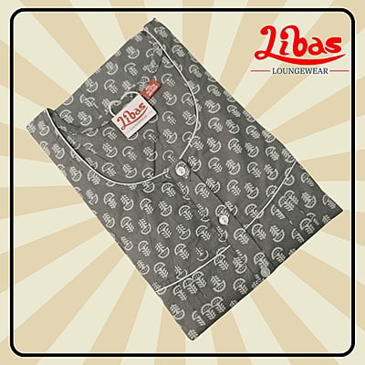 Wire Wool Grey Premium Cotton Pleated Nighty With Geometric Print From Libas Loungewear - PS470