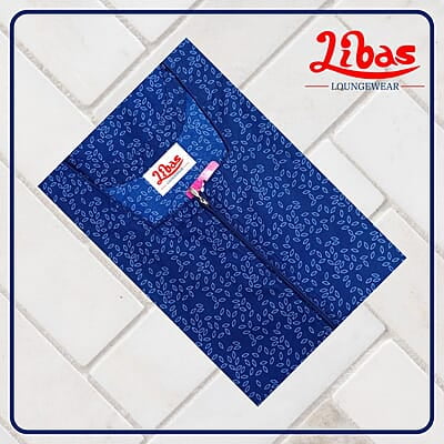 Dark Blue Bizi Lizi Nighty With Floral Print All Over From Libas Loungewear - AL1057