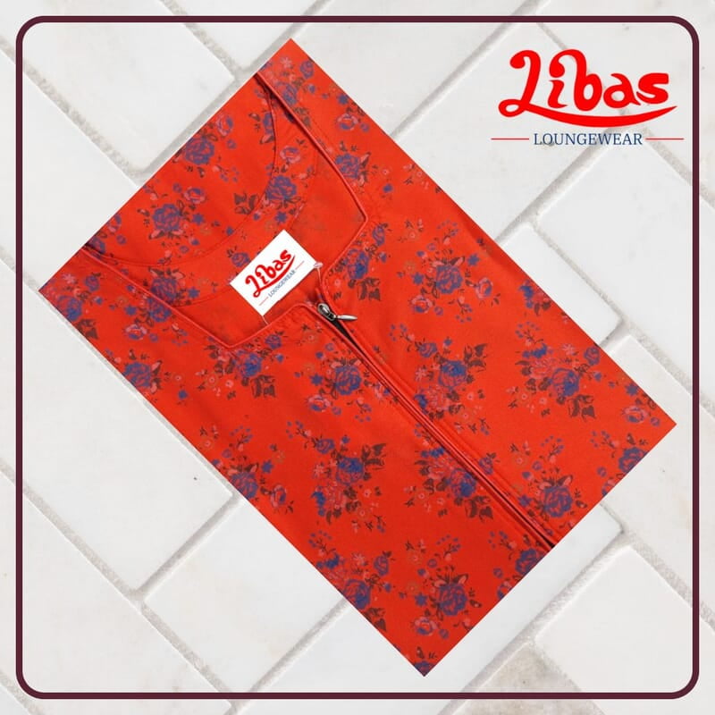 Devilish Red Bizi Lizi Nighty With Floral Print All Over From Libas Loungewear - AL1061 Devilish Red Bizi Lizi Nighty With Floral Print All Over From Libas Loungewear - AL1061