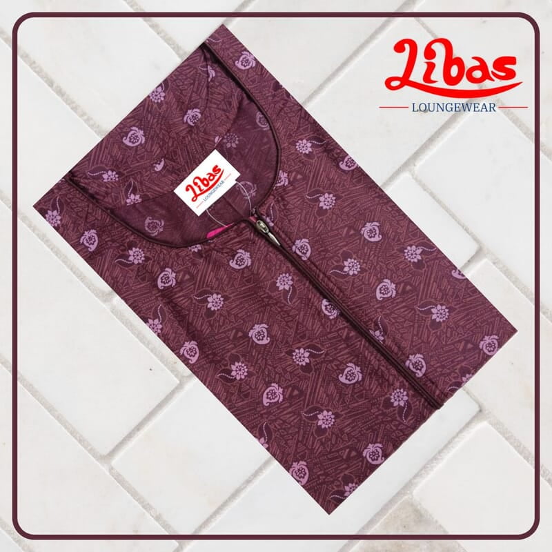 Old Mauve Bizi Lizi Nighty With Floral Print All Over From Libas Loungewear - AL1064 Old Mauve Bizi Lizi Nighty With Floral Print All Over From Libas Loungewear - AL1064