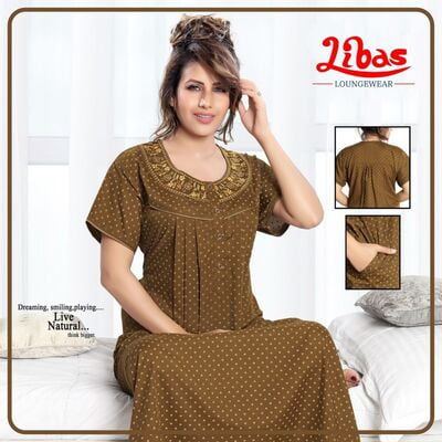 Cafe Royale Pleated Bizilizi Nighty In Block Print With Button Closure From Libas Loungewear -PLT146