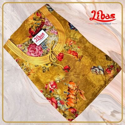 Dark Goldenrod Premium Rayon Kaftan Nighty With Floral Print All Over From Libas Loungewear - KF242