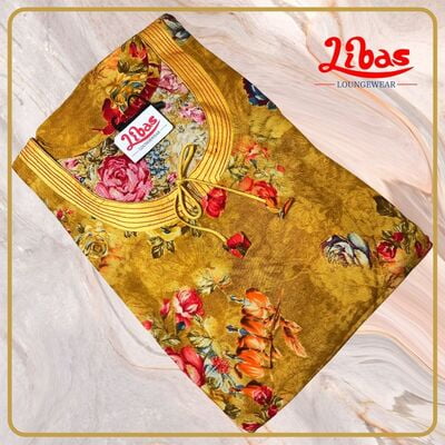 Dark Goldenrod Premium Rayon Kaftan Nighty With Floral Print All Over From Libas Loungewear - KF242
