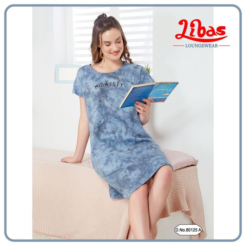 Ship Cove Hosiery Cotton Short Nighty With Self Cheks Print All Over From Libas Loungewear - SHN064