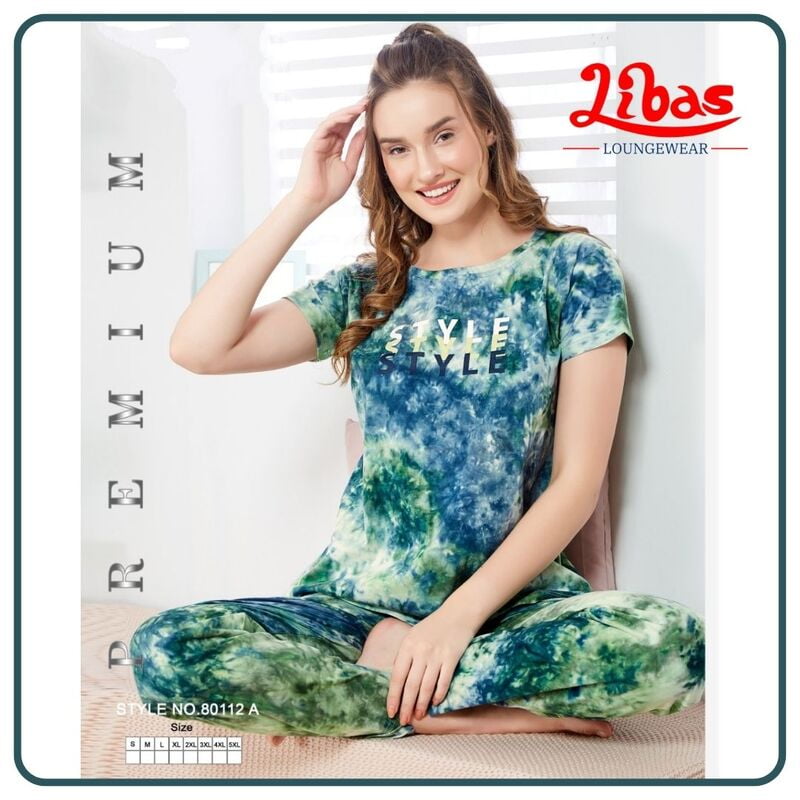 Air Blue Dye Printed Top & Bottom Hosiery Cotton Women Night Suit From Libas Loungewear - FPS109