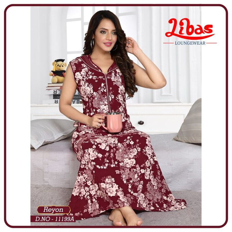 Pohutukawa Premium Rayon Sleeveless Nighty With Tiny Floral Print from Libas Loungewear - SL084 Pohutukawa Premium Rayon Sleeveless Nighty With Tiny Floral Print from Libas Loungewear - SL084