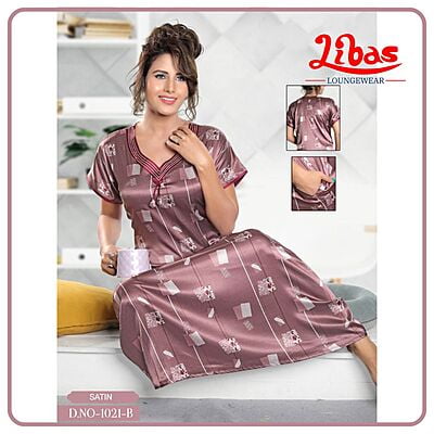 Stylish Fancy Satin Full Sleeves Printed Nighty/Night Gowns For Women Pack  Of 1