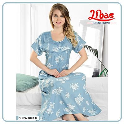 Heathe Blue Premium Rayon Nighty With Floral Print All Over From Libas Loungewear - PLT243