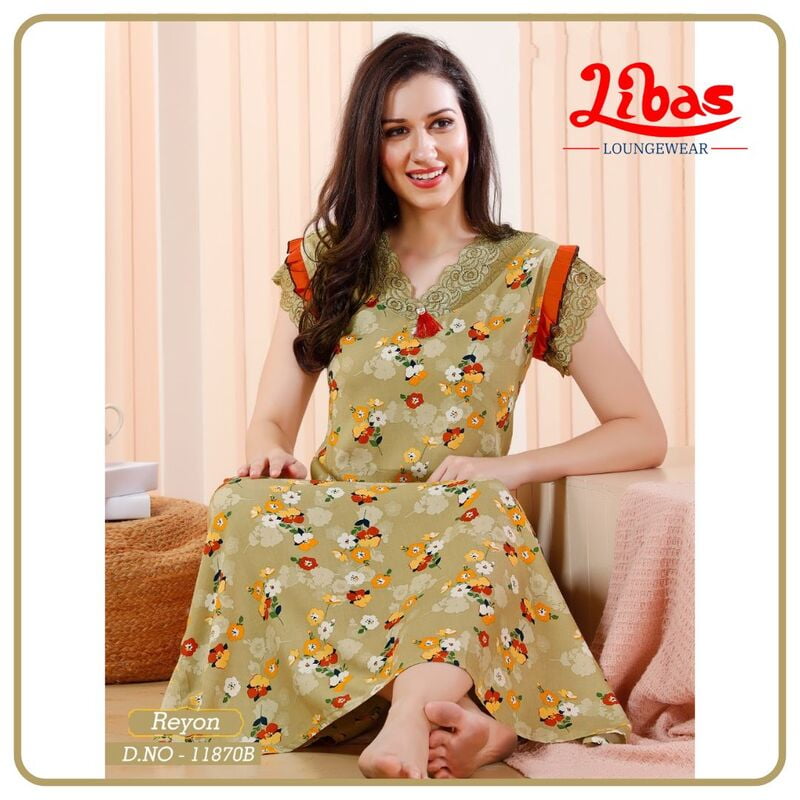 Barley Corn Premium Rayon Sleeveless Nighty With Tiny Floral Print From Libas Loungewear - SL087