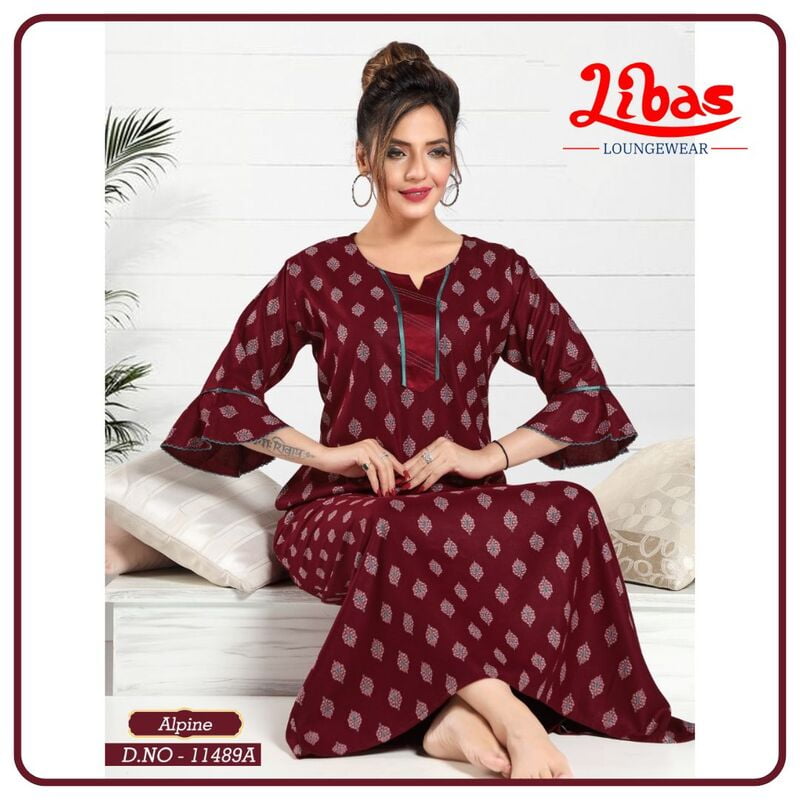 Pohutukawa Alpine Plus Long Sleeve Nighty With Block Print All Over From Libas Loungewear - LSN187